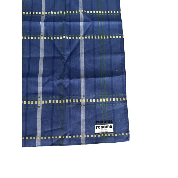 RENOMA Paris Blue Plaid 16" x 16" Cotton Scarf - Picture 2 of 5